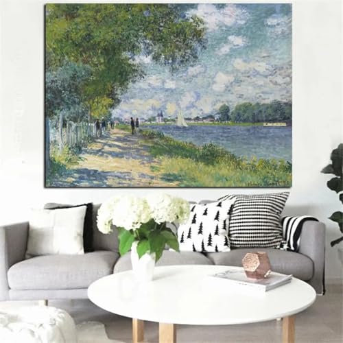 Impresión HD Claude Monet Sena en Argenteuil Pintura de paisaje sobre lienzo Arte de la pared Póster Cuadro de pared para la decoración de la sala de estar 40x60 cm (16x24 pulgadas) con marco
