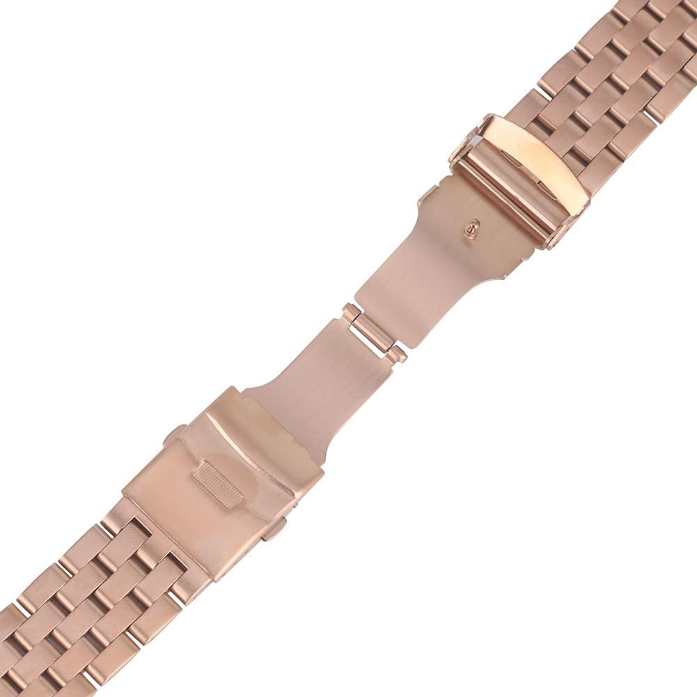 Pasek do zegarka, w całości ze stali nierdzewnej 20 mm 22 mm Bransoletka z srebrną bransoletą do zegarków Bransoletka składana, wymiana bransoletki (kolor paska: bransoletka Rose Goud, szerokość pasma