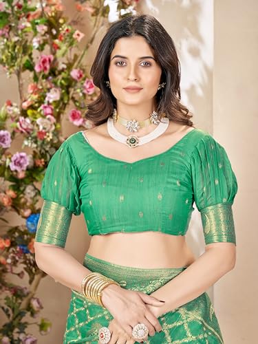Image of Mehrang Cotton Banarasi Silk Saree for Women With Unstitched Blouse Piece