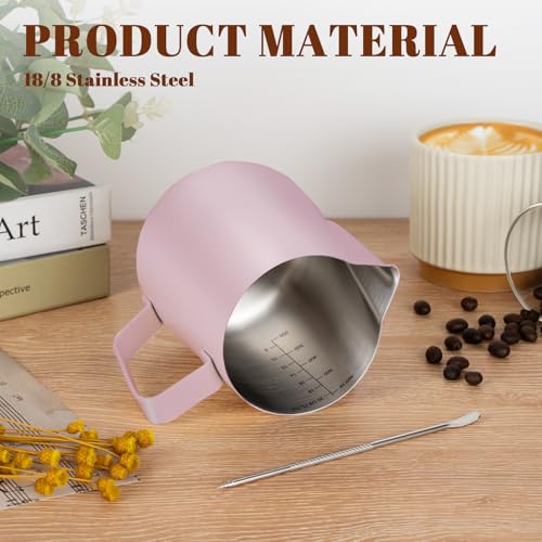Image of Amrules Milk Frothing Pitcher 20oz Frother Cup Barista Tools, Pink