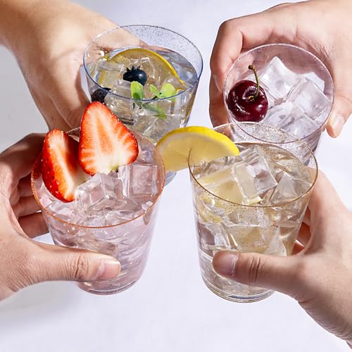 Image of DaYammi 100 Pack 10 Oz Plastic Cups Glitter Disposable Cups in Assorted Colors,Plastic cups with 4 Colors, Disposable Wine Glasses Heavy Duty disposable Tumblers Drinking Cocktail Glasses for Party