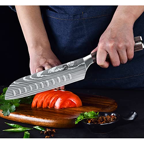 Dfito Chef Knife Set With Bag, 9 Pieces Sharp Knife Set, High Carbon Stainless Steel Kitchen Knife Set, Wooden Handle, Dishwasher Safe #TOP5