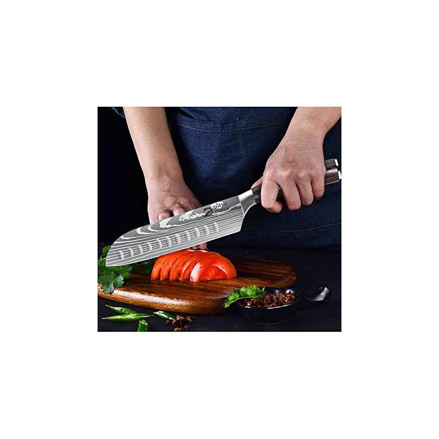 Dfito Chef Knife Sets with Roll Bag, 9 Pieces Professional Knife Set, High Carbon Stainless Steel Kitchen Chef Knife Set, Red Pakkawood Handle, Dishwasher Safe