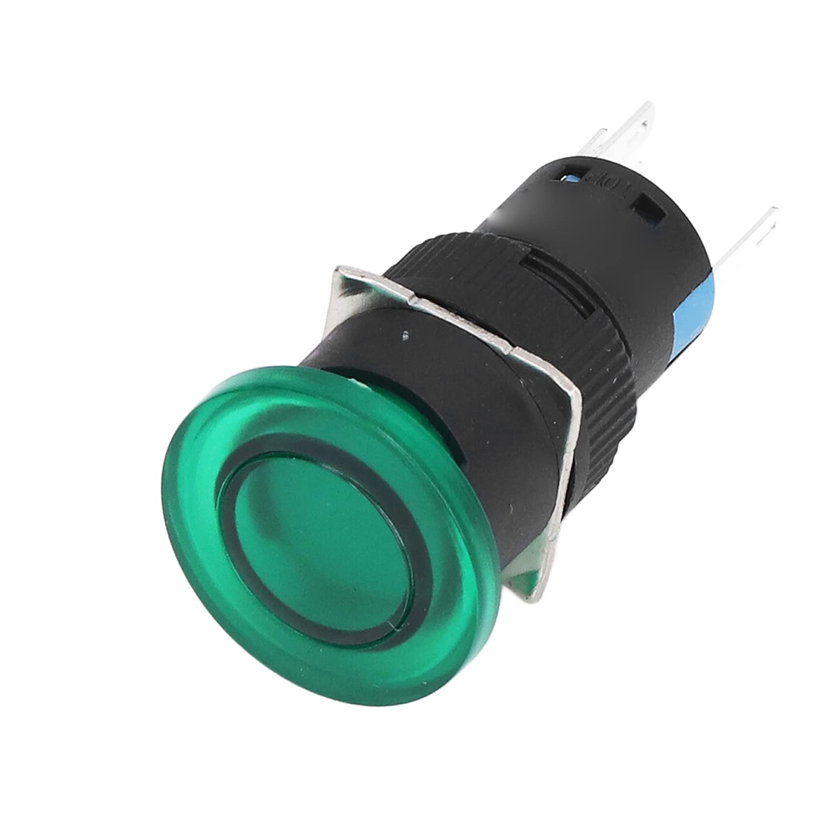 Aramox Interruptor de Botón de 16 Mm Interruptor de Botón de Bloqueo Automático con Luz Verde Contacto Plateado 1NO 1NC AC220V para Máquinas Herramientas Equipos Textiles Control Industrial Ligero