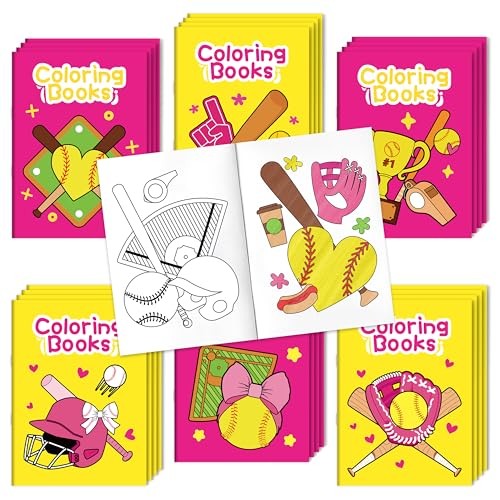 Image of Softball Coloring Books for Kids - 24Pcs Bulk Softball Mini Coloring Booklet Sports Ball Theme DIY Art Drawing Book for Toddlers Birthday Summer Party Favor Classroom Reward Gift Art Activity Supplies