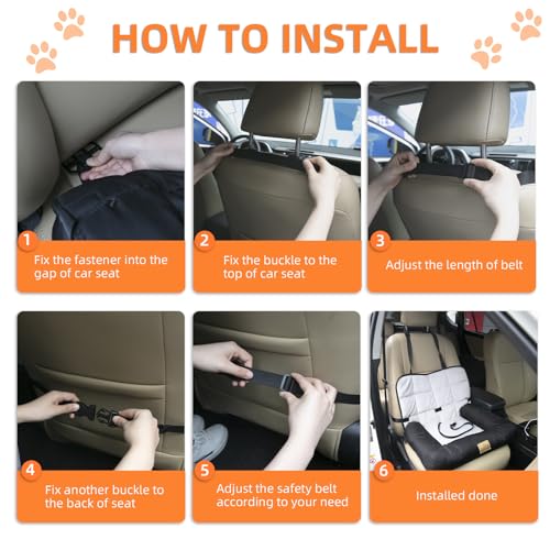 BingoPaw Hunde Autositz für mittlere Hunde, Hundesitz Auto Beifahrersitz, Verstärkter Autositz mit Befestigungsgurten, wasserdicht rutschfest Hundeautositz für Rückbank Vordersitz, M 66x55x49 cm