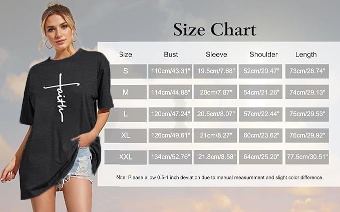 Oversized Christian Tshirts for Women God is Within Her Tops Jesus Faith Shirts Bible Verse Inspirational Graphic Tees - Image 6
