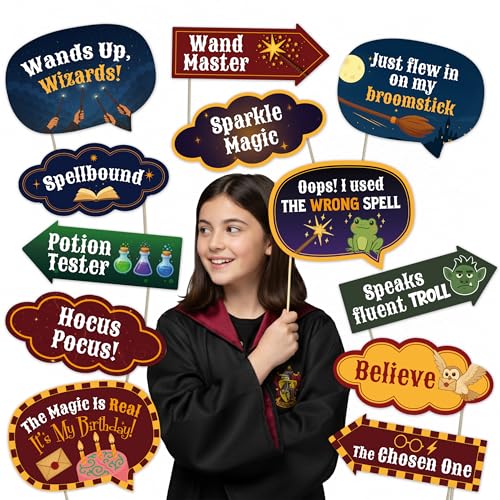 Wizard Party Photo Booth Props – 12 Piece Magic Birthday Decorations for Kids Spellbound Celebration Fantasy Theme