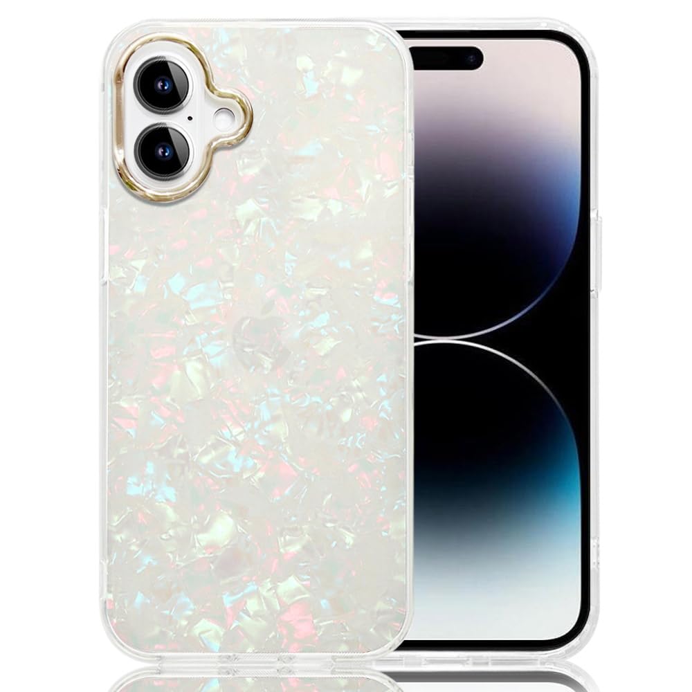 [YUYIB] iPhone16 用 ケース 30%透明 シェル柄 貝殻柄 かわいい おしゃれ 黄ばみなし ブランド 衝撃吸収 薄型 軽量 人気 ストラップ穴あり ワイヤレス充電対応 アイフォン16 携帯カバー (マルチカラー, iPhone 16)