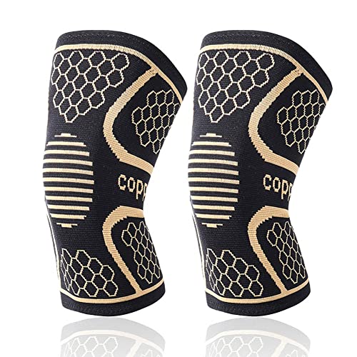 Kniebandage aus Kupfer für Arthritisschmerzen und Unterstützung (2 Stück), Kupfer-Knieschoner für Sport, Training, Bergsteigen, Laufen (L) Cover
