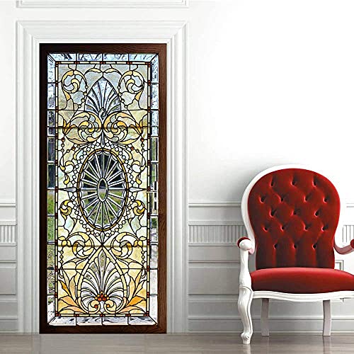 Misssixty Non-Transparent Glass Decorative Pattern Door Sticker Mural, Peel And Stick Vinyl Door Wall Mural Decals For Home Decor, 15.15" X 78.74" X 2 Parts #TOP7