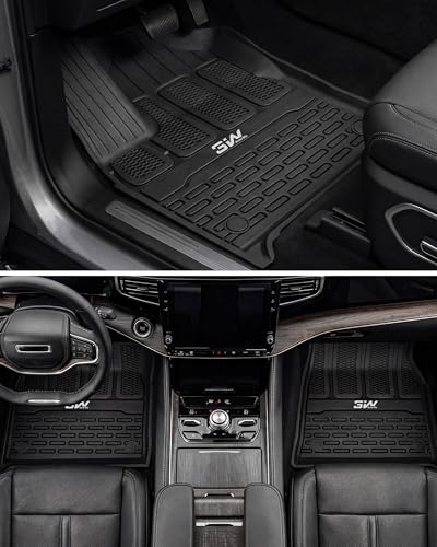 Image of 3W Floor Mats & Cargo Liner for Jeep Wagoneer 2022-2026 /Grand Wagoneer 2026 7-Seat (NOT for 8-Seat /L /S),with 2nd Row Bench Seat All Weather TPE Full Set Automotive Mat Car Liners Accessories, Black