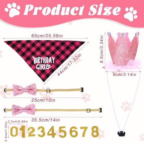 Wanmu Hunde Geburtstag Hut Bandana Set, Hund Geburtstag Hund Halstuch Hundegeburtstagskrawatte mit 9 Bling Nummern Hundegeburtstagsgeschenk für kleine mittlere große Hunde
