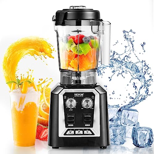 VEVOR Commercial Countertop Blenders, 68 oz Jar Blender Combo, Stainless Steel 3 Functions, for Frozen Drinks, Shakes, Smoothies, Peree, and Crush Ice, Black
