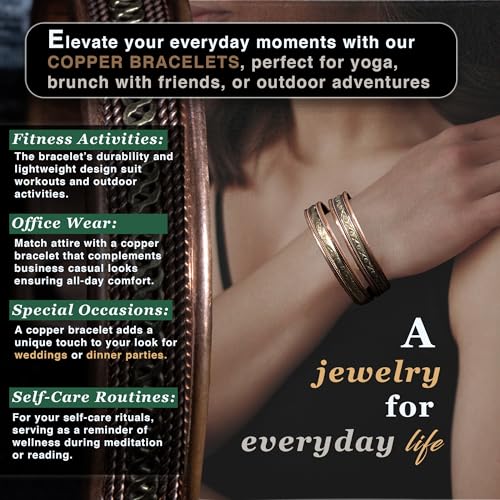 cosynee Premium Tibetan Copper Unisex Bracelets Set of 4 – 99.99% Pure Copper Cuff Bangles for Men & Women, Adjustable, Ultra Strength, Solid High Gauge Metal – Vintage Style with Gift Pouch4