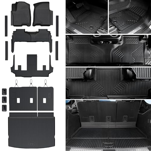 JOULARISE Floor Mats Cargo Mat for 2021-2024 2025 2026 Chevrolet Chevy Suburban/GMC Yukon XL/Cadillac Escalade ESV 7 Seats Car Mat Accessories All Weather TPE Full Set Trunk Cargo Liner