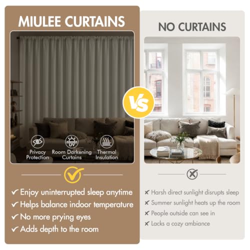 Image of MIULEE 84 Inch Length Beige-White Blackout Bedroom Curtains Set of 4 | Thermal Curtains for Summer Heat, Light Blocking Privacy Bedroom Window Drapes, Top&Bottom Rod Pocket, Living Room