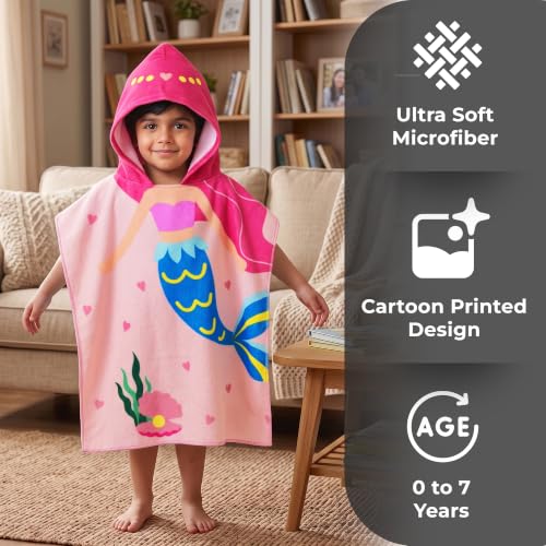 Image of Kids Poncho Towel 300 GSM 120x60 CM, Coral Pink