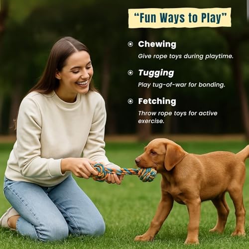 Image of Dog Rope Toys for Large & Medium Aggressive Chewers | Heavy-Duty Indestructible Natural Cotton Tug & Chew Rope Toys with Easy-Hold Handle | Durable Dog Chew Toys | Set of 5