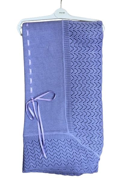 New Adorable Baby Blanket Spanish Knitted Shawl with Ribbon: Soft and Stylish Wrap for Your Little One (Lilac)
