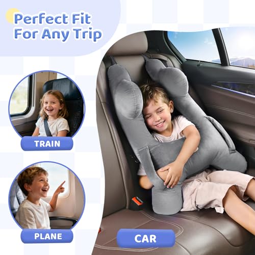 Image of FLORICH Kids Travel Pillow, Car Sleeping Travel Pillow for Kids, Washable H-Shaped Pillow for Adults and Children to Support Head and Body for Road Trips Pillow for Car (Slight Grey)