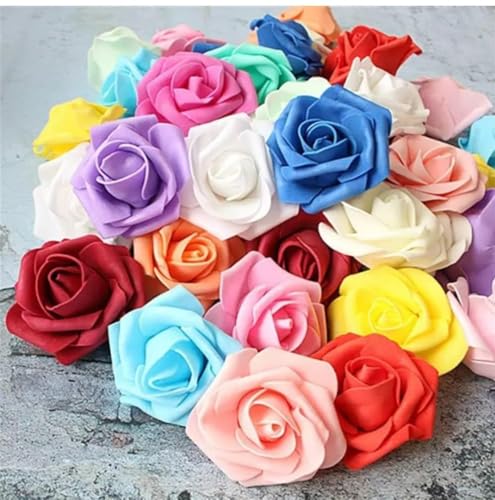 VRB Dec Plastic 24 Pcs Rose Artificial Flowers For Decoration,Artificial Flower,Flower For Hair Styling,Flower For Pooja, For Home Decor,Diwali. (24Pcs - Multicolor Big Foam Rose)