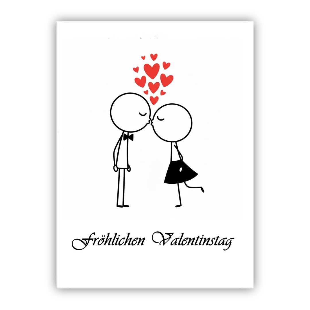 Multilingual Valentine’s Day Card – Cute Couple – Romantic Valentines Greeting Card for Husband, Wife, Boyfriend, Girlfriend (• German: Alles Gute zum Valentinstag) — image 1