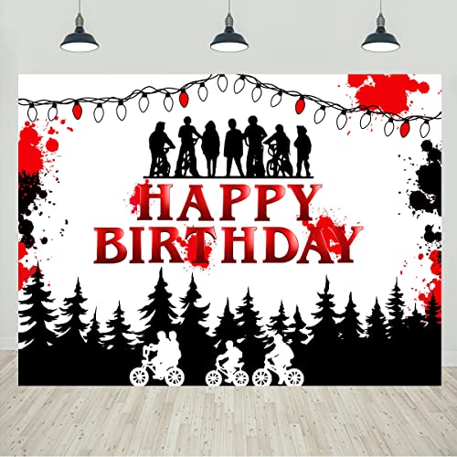 Stranger Birthday Backdrop Alphabet Colourful String Lights Wall Birthday Party Photography Background Decorations Kids Monster Party Banner Booth Props 5x3ft