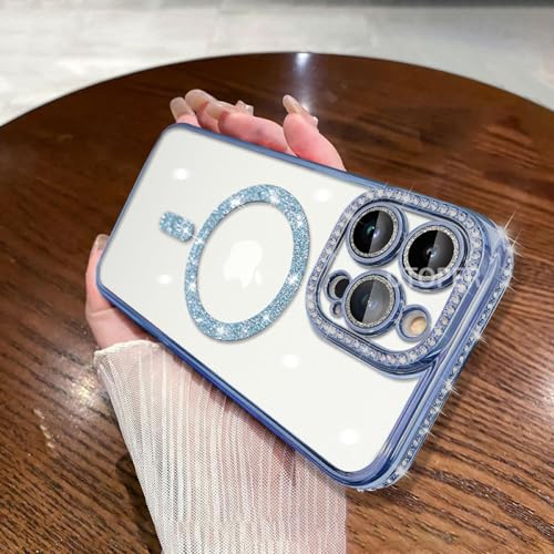 Coque iPhone 15 Pro de luxe en TPU souple bleu à chargement magnétique