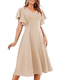 Women's Formal Cocktail Wedding Guest Dress for Women 2025 Short Sleeve Fit and Flare Tea Party Dresses