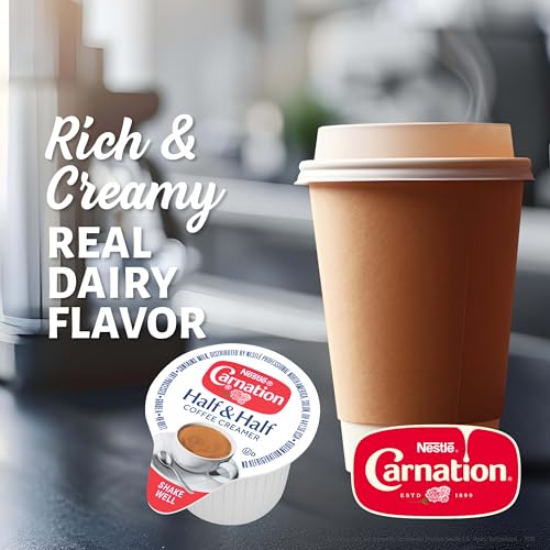 Image of Nestle Carnation Coffee Creamer Half and Half, Made with Real Dairy, 0.304 fl oz Tubs (Pack of 360)