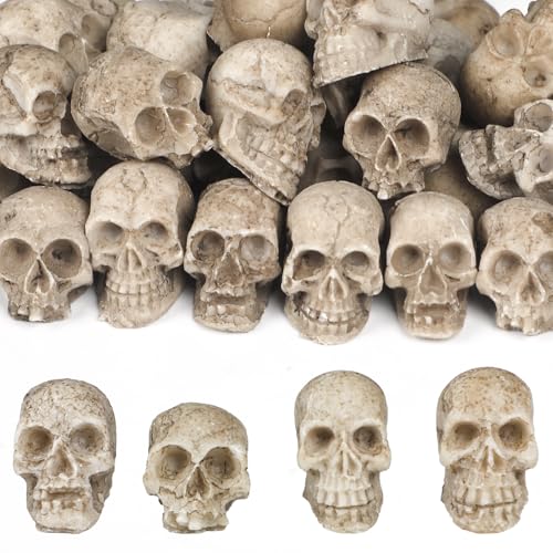 Image of Uniclife 20 Pcs Halloween Mini Skull Decorations, Halloween Fish Tank Decor, Realistic Resin Mini Skulls Figurines for Party Crafts Bar Home, Vase Fillers, Miniature Skeleton Head Table Decor