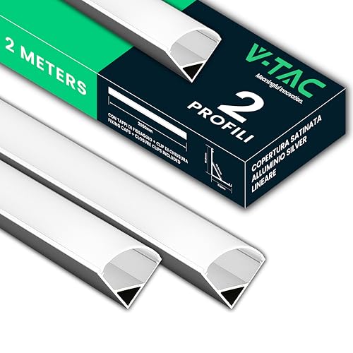 V-TAC 2x Profili Angolari da 2 METRI per Strisce Led - (4 Metri Totali) - Profili per Strisce LED in Alluminio con Copertura Opaca - Colore Argento - Angoli 21,3 x 15,8 mm