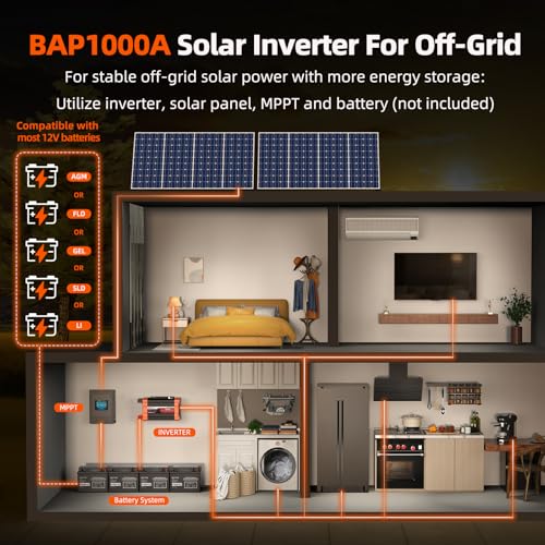 BELTTT 1000Watt Pure Sine Wave Inverter 12V DC to 120V AC for RV, Truck, Off-Grid Solar Car Power Inverter 12V to 110V Converter with Dual AC Socket and 5V 2.1A USB, Intelligent LCD, 2000W Peak