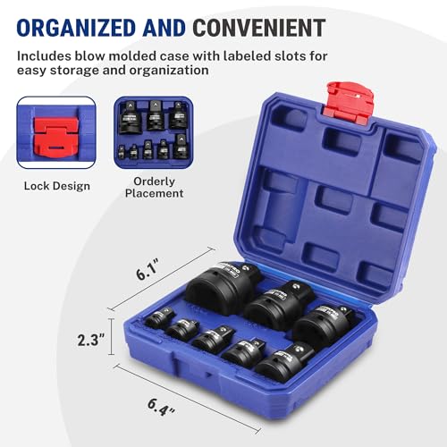 Image of WORKPRO 8-PC Impact Socket Adapter Set with Case, CR-MO Steel | 1 /4 inch,3 /8 inch,1 /2 inch,3 /4 inch,1 inch Drive Adapters, Impact Wrench Conversion Kit, Automotive & Mechanical Repair, Impact Grade