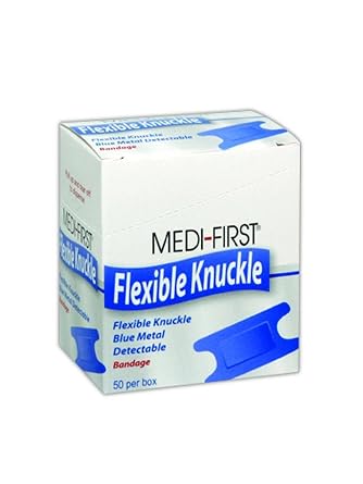 MAGID MP65250 Medi-First Blue Metal Detectable Knuckle Bandages, 1 x 3, Blue, Knuckle Pack of 50