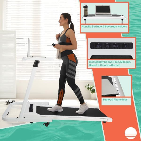Caminadora Eléctrica Portátil con Escritorio Ajustable - Blanca miniatura 2