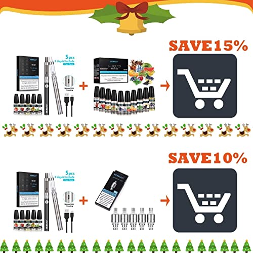 E Zigarette Starter Set, MONVAP M2 Komplettset ohne Nikotin, 2er E Zigaretten + 5er E-Liquids, Micro-USB-Aufladung… – Bild 8