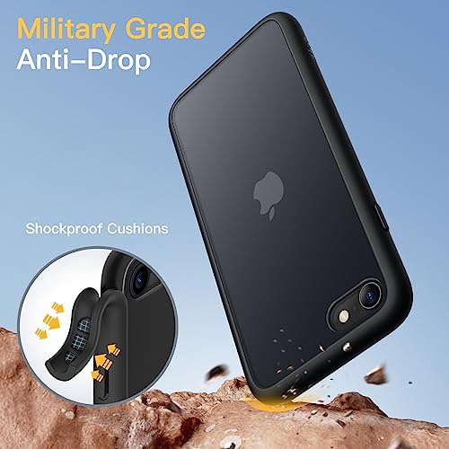 Image of JETech Matte Cover Case for iPhone SE 3 /2 (2022 /2020), iPhone 8 /7, 4.7-Inch, Shockproof Military Grade Drop Protection, Frosted Translucent Back Phone Cover, Anti-Fingerprint (Black)