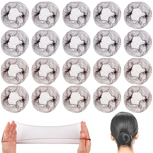 20 Pcs Filets à Cheveux, Filet Chignon Invisible Maille de Bord Élastique pour Danseuse et Infirmière (Noir et Marron)
