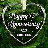 BSQUIELE Happy 15th Anniversary Ornament 2025 - Christmas Ornament for 15th Anniversary - Crystal Anniversary - 15th Wedding Ornament - 15 Year of Marriage Gifts for Couple - Gift for Husband, Wife