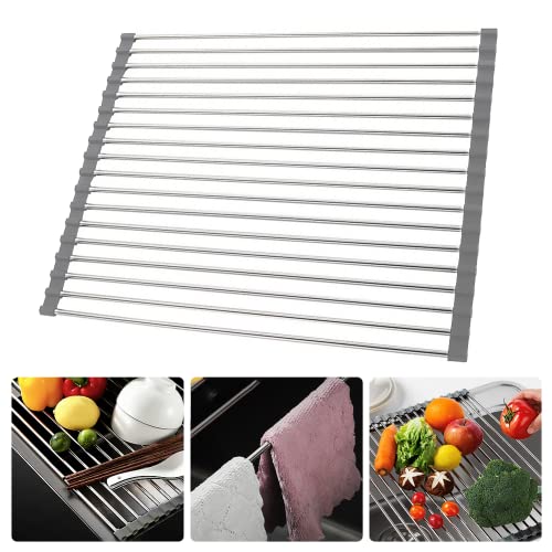Reviews de Sobre encimera - los más vendidos. 41 Escurridor de Platos Sobre el Fregadero con Recubierto de Silicona Escurridor de Trastes Plegable de Acero Inoxidable Estante Enrollable para Enjuagadora de Frutas y Verduras pare...