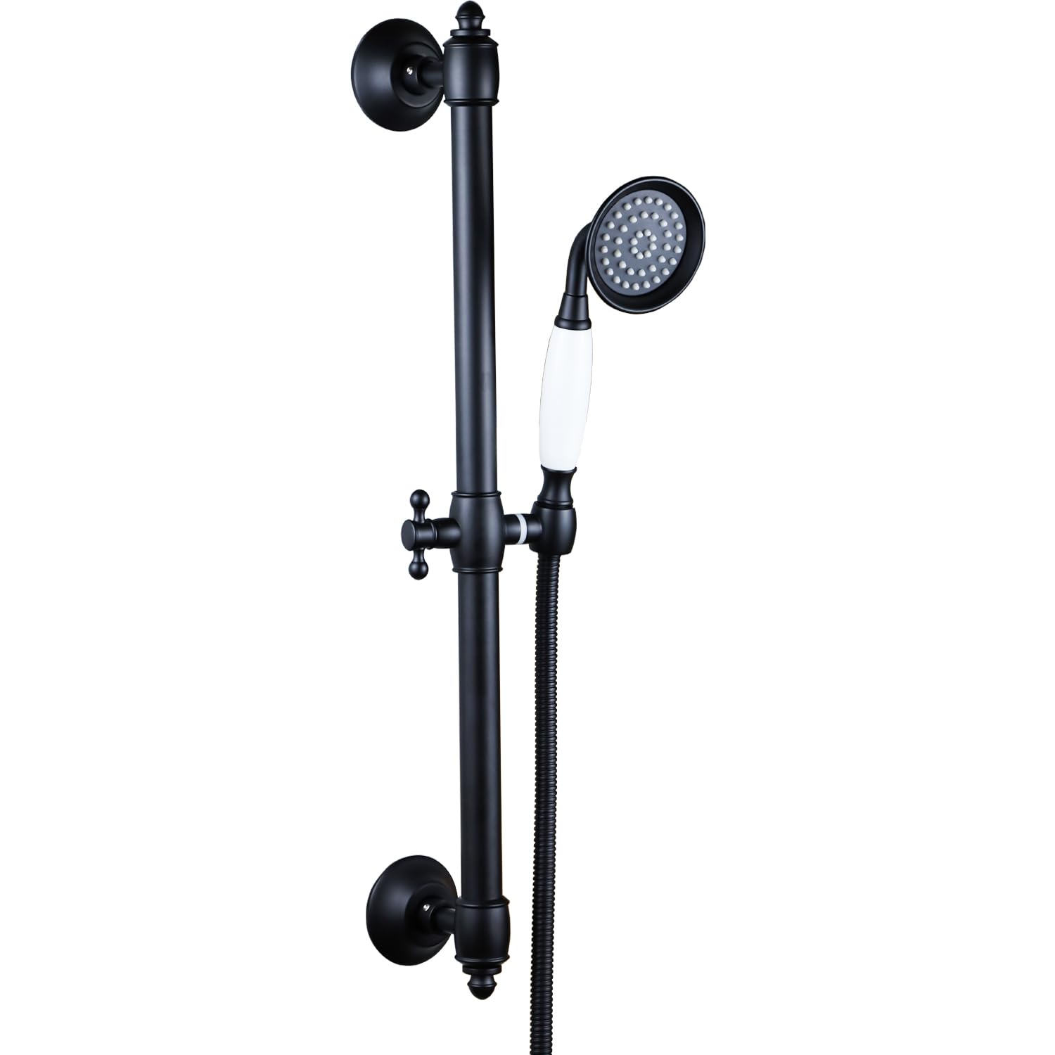 Brass Handheld Shower Head with Slide Bar Kit, Wall Mounted Shower Slider Rail with Adjustable Shower Head Holder, Traditional&High-Pressure, with 1.5M Shower Hose,Black