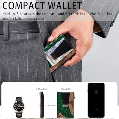 Image of Card Holder Wallets for Men | Slim Aluminum Wallet | RFID Blocking Minimalist Metal Pop Up Wallet | Money Clip & Cash Band | Expandable Compact Plate | Ultra-Thin | Men's Accessories & Gifts for Men