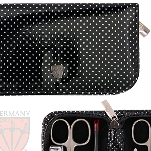 3 Swords Germany – brand quality 8 piece manicure pedicure grooming kit set for professional nail care with synthetic leather case black silver spots - Made in Germany