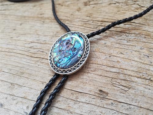 Image of Turquoise Agate Granite BOLO Tie for Men Women Leather Wedding Necklace Western Cowboy Necktie