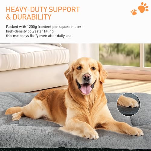 Image of Washable Dog Crate Bed Mat for Medium /Large Dogs - All-Season Comfort with Ultra-Soft Flannel & Heavy-Duty Support (Gray, 36''L*23''W)