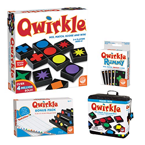 MindWare Complete Qwirkle Family Game Pack: Qwirkle, Qwirkle Travel, Qwirkle Rummy, and Qwirkle Bonus Pack