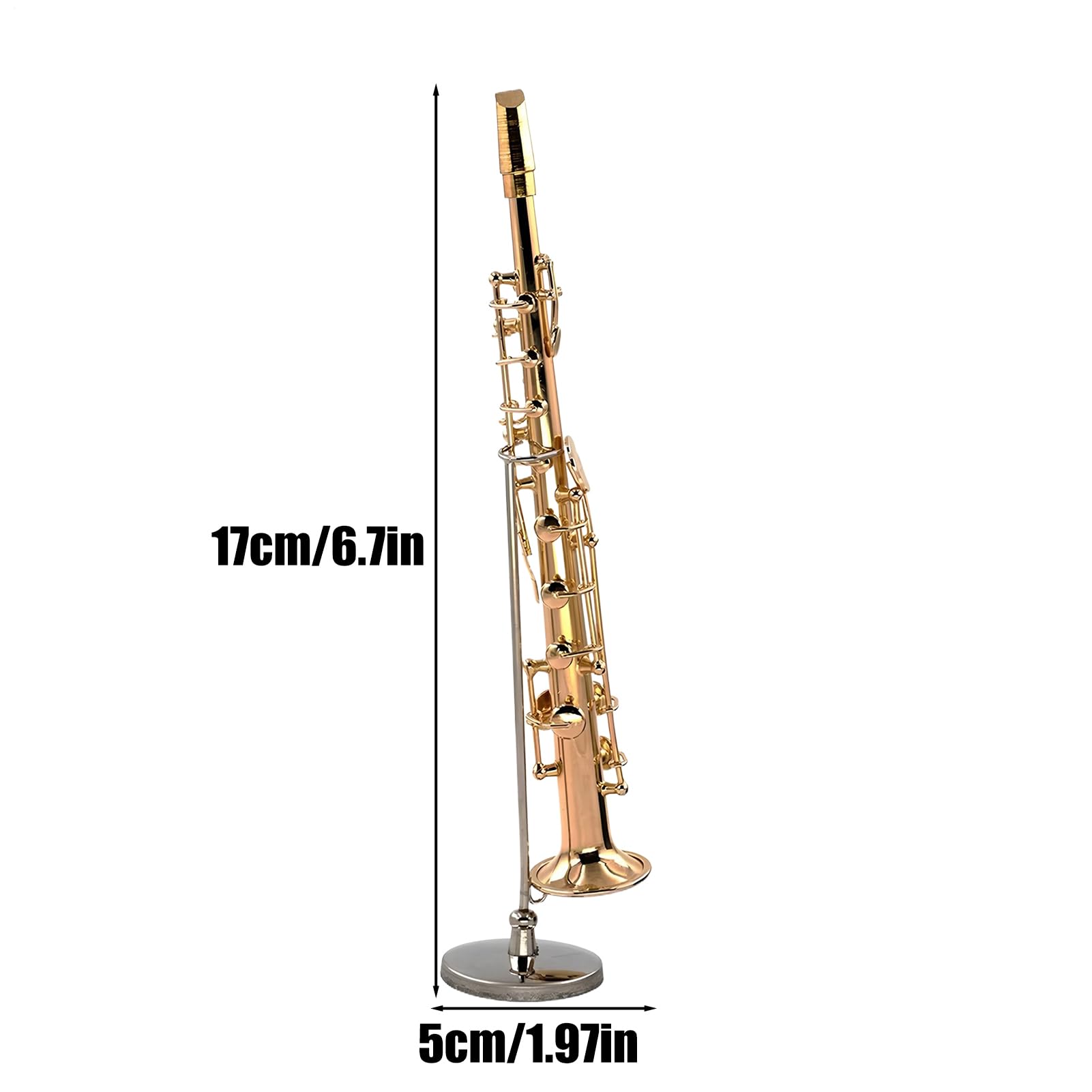 Modello di sassofono - strumento musicale in | Mini ornamento placcato oro | Sax soprano da collezione, decorazione per la casa, regalo per gli amanti della musica, espositore da scrivania