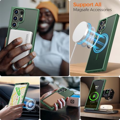 Image of Rayboen for Samsung Galaxy S23 Ultra Case Magnetic, [Compatible with Magsafe] Protective Skin Finish Matte Phone Cover for Samsung S23 Ultra with Translucent Hard Back & Soft Edge, Matte Green